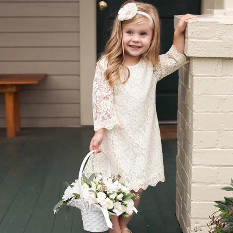 Vestido de manga larga de niña, vestido blanco roto, vestido de niña de  flores, bautismo, vestido blanco de niño pequeño, vestido de novia boho,  vestidos de niña -  España