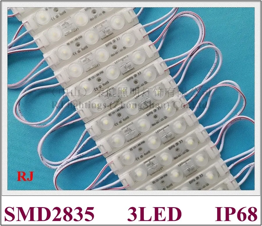 حقن الختم بالموجات فوق الصوتية وحدة LED LED مقاومة للماء LED LED LED الخلفي DC12V 1.5W SMD 2835 3 LED IP68 CE ROHS 70MM × 15 مم × 7 مم مشرق