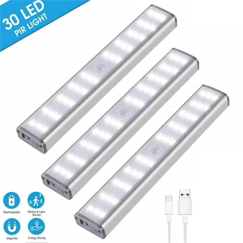 30 LED القابلة لإعادة الشحن ضوء الحجرة عكس الضوء لاسلكي استشعار الحركة LED تحت إضاءة مجلس الوزراء على درج مدخل دولاب خزانة خزانة