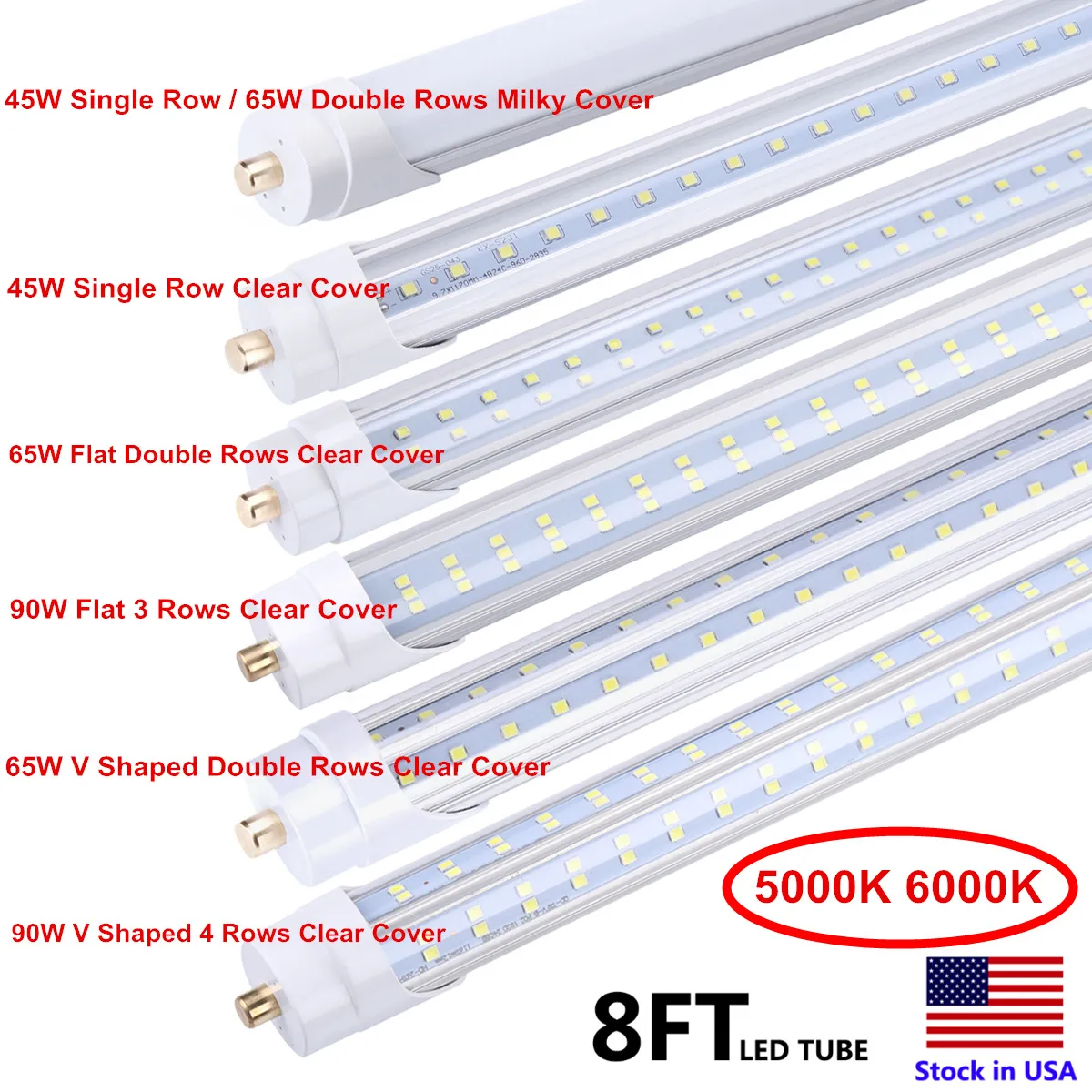 LED Tube Lights 8ft 6000K 45W Single Pin FA8 LED Tubes T8 8 ft Fixture 8 feeet LED Fluorescent Lamp AC85-265V