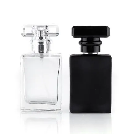 Bottiglie spray per profumo in vetro portatile nero trasparente da 30 ml di vendita calda Contenitori cosmetici vuoti con atomizzatore per viaggiatori