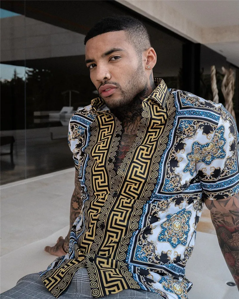 Plus rozmiary 3XL męska Casual vintage koszule z krótkim rękawem letnia koszula hawajska Skinny Fit różne wzory odzież męska sweter bluzka