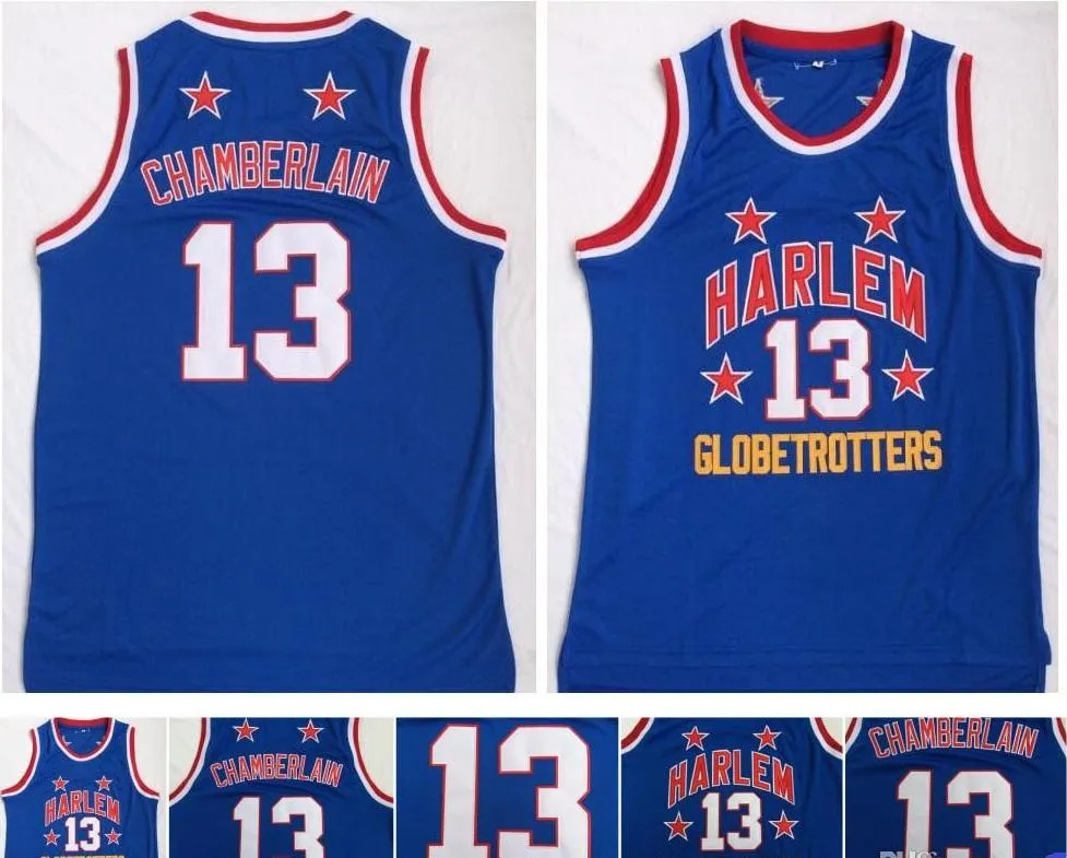 # 13 Wilt Chamberlain Harlem Globetrotters Günstige Hochschule Basketball Jersey Vintage blau Wilt Chamberlain Basketball Sporthemd