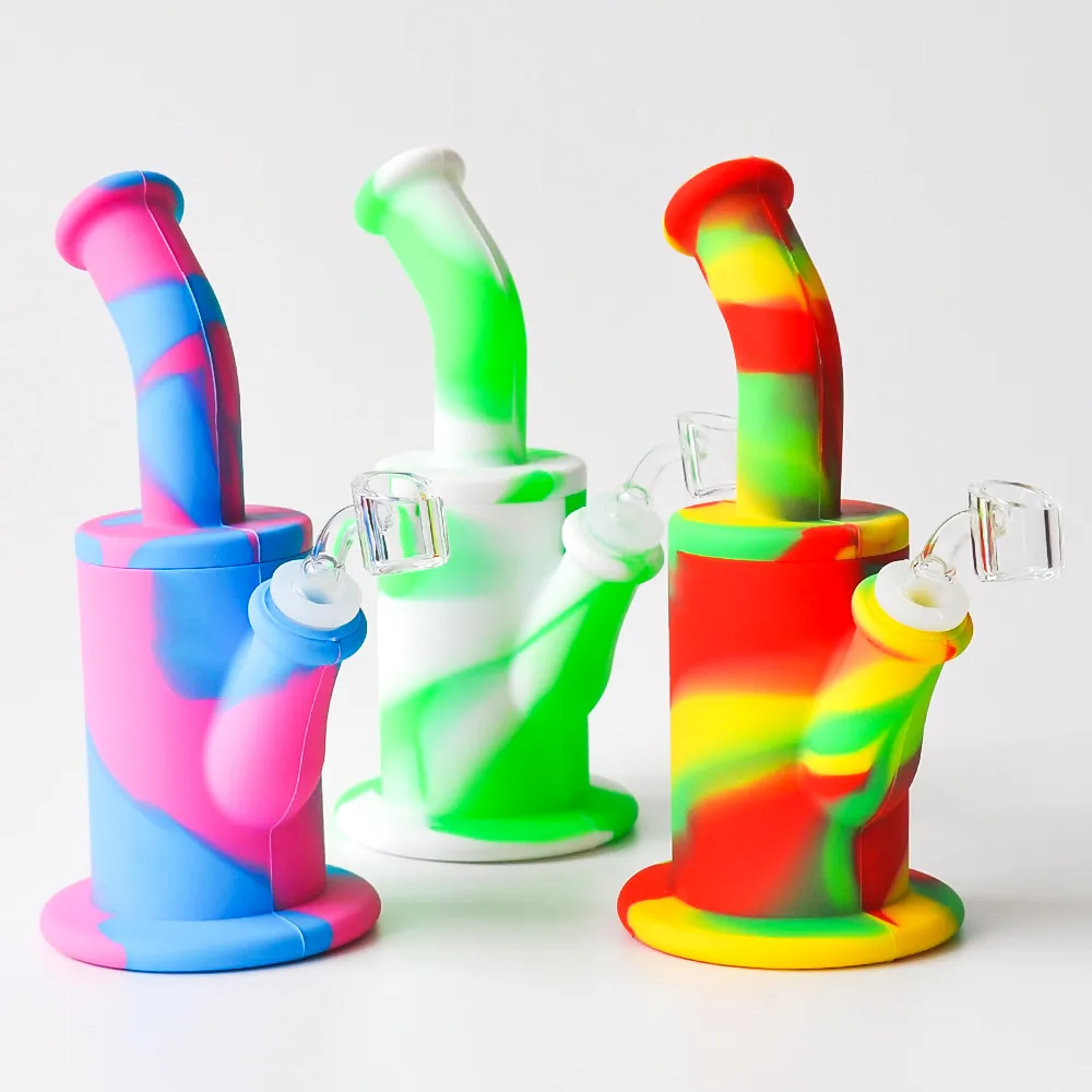 8.5 polegadas Silicone Tubo de Água Reciclador Bubbler Bongos de Silicone Inquebrável com 4mm Quartz Banger Silicone Dab Rigs