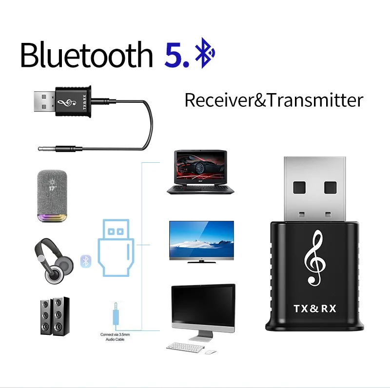 Adaptador USB 3Mbps Compatible con Bluetooth 5.3 para PC Altavoz