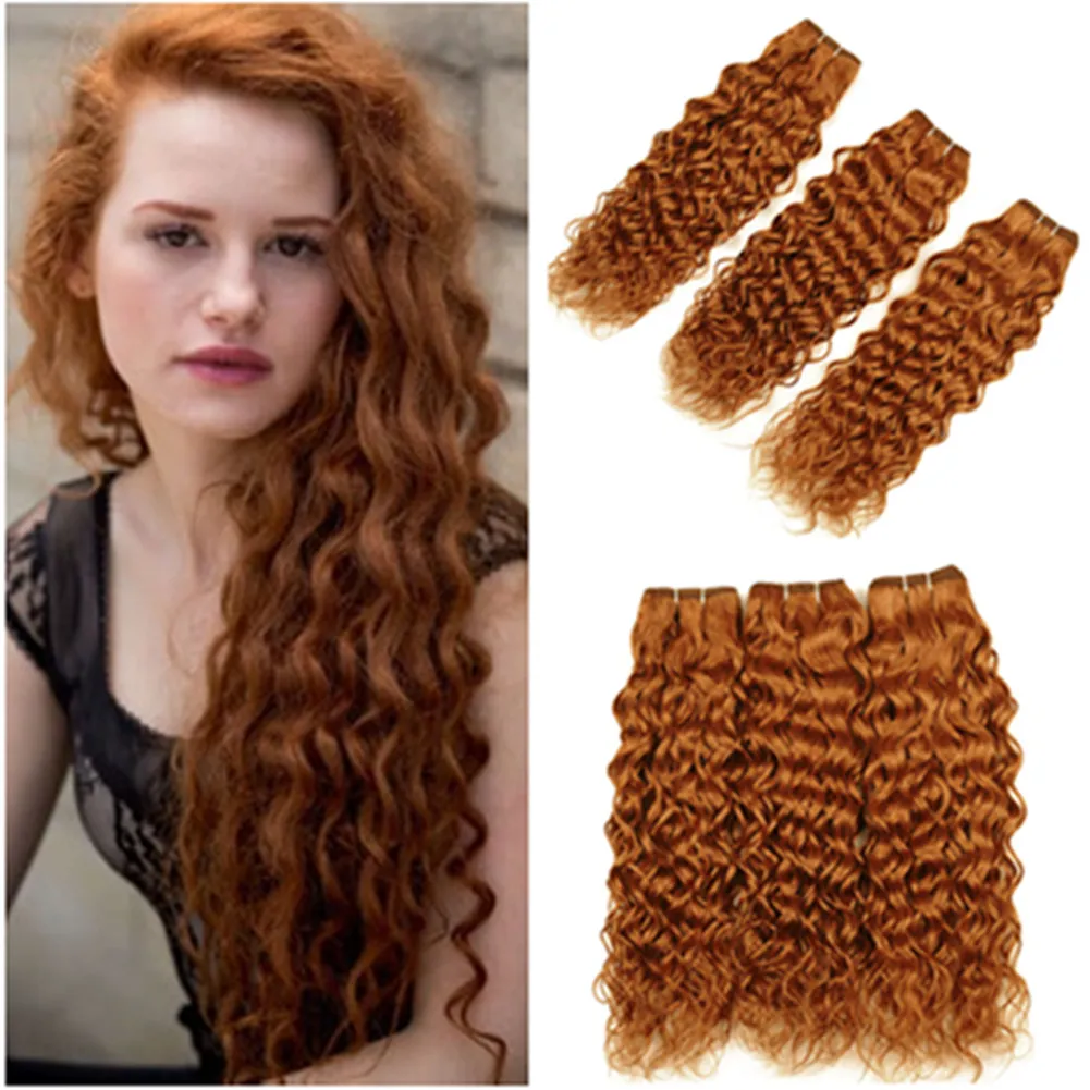 Średni Auburn Malezyjski Ludzki Włosy Mokry i Falisty 3 Wiązki Lot Pure 30 Light Brown Water Wave Human Włosy Wylopy Rozszerzenia Double Wefts