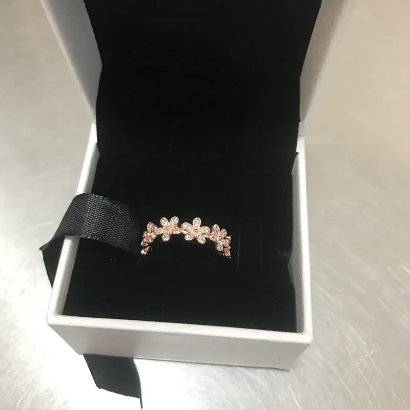 Lyxdesigner 18K Rose Gold Ring Original Box för 925 Silver Daisy Flower Ring Women Wedding Gift Jewelry Rings Sets9983658