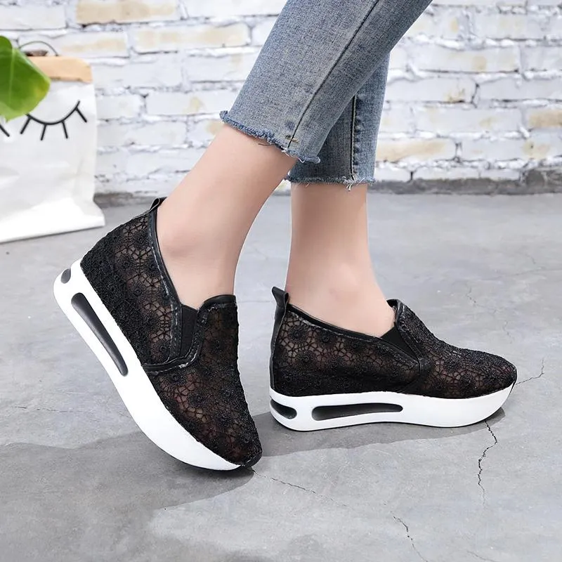 Hot Sale-2019 Nya Kvinnor Casual Platform Skor Skor Kvinnor Kvinnor Sneakers Skor Tränare Loafers Höjd Ökar