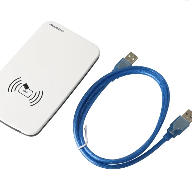 Dubbel USB Fast skrivbord UHF RFID Reader Författare ISO18006C Glas Gen 2 UHF Reader för åtkomstkontroll Spårningshantering med SDK