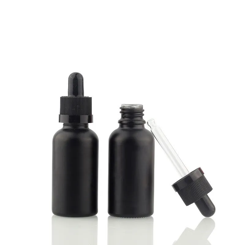 Schwarzes Mattglas ätherisches Öl Parfümflaschen E flüssige Reagenzpipette-Tropflappe 5ml bis 100 ml