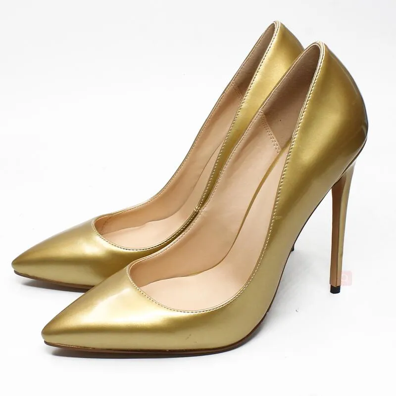 Nieuwe Collectie Goud Designer Hoge Hakken Vrouwen Pumps Zilver Plus Size Lady Jurk Schoenen Puntschoen 12 Cm Bruids Trouwschoenen