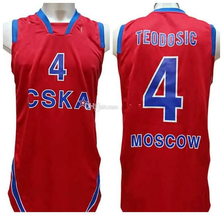 Milos Retro Teodosic # 4 CSKA Moskwa Koszykówka Jersey Męskie Zszyte Niestandardowe Koszulki Nazwa numerów