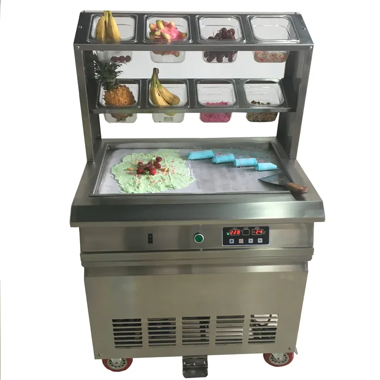 Gratis frakt Rostfritt stål 110V 220V Electric 64x40cm Fry Pan Thai Fried Ice Cream Yoghurt Roll Maker Machine med 8 lådor