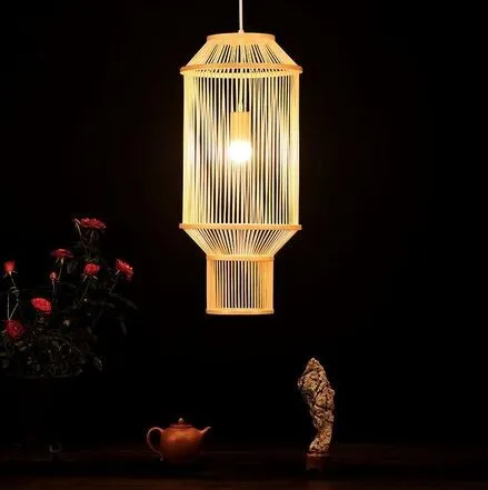 25x65cm Long Bamboo Wicker Rattan Lantern Pendant Light Fixture Nordic Kinesisk Asiatisk Hängande Taklampa För Te Matsal Myy