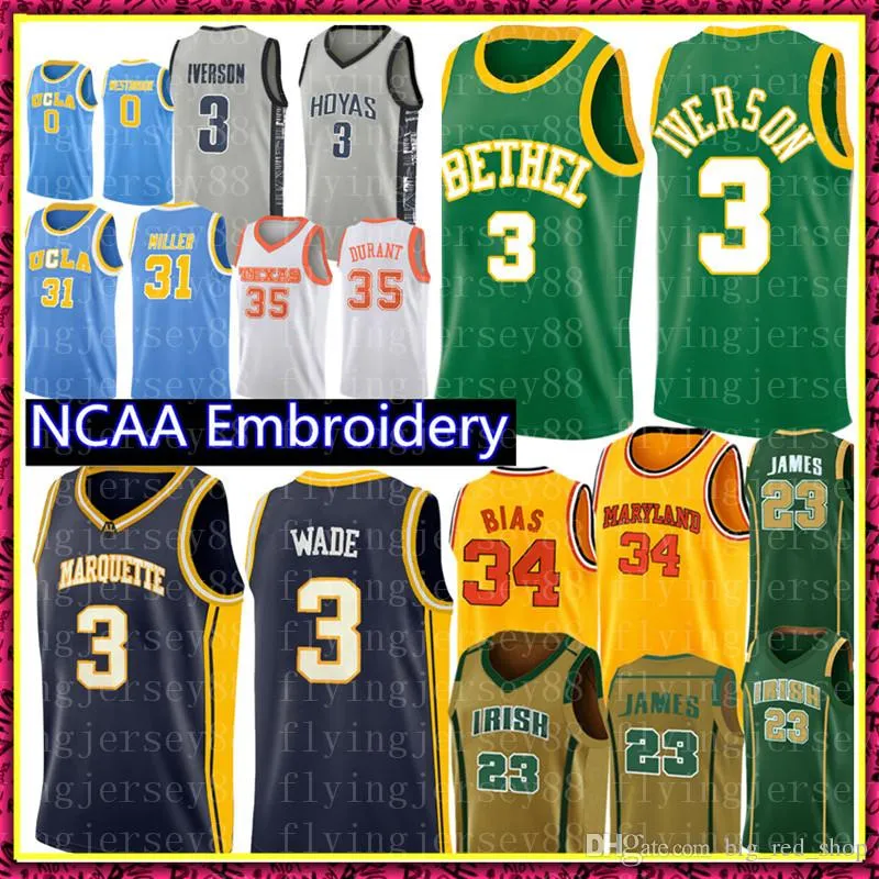 High School Allen Bethel Iverson Dwyane 3 Wade University Jersey NCAA 34 Len # Bias 0 Westbrook Basketball-Trikots