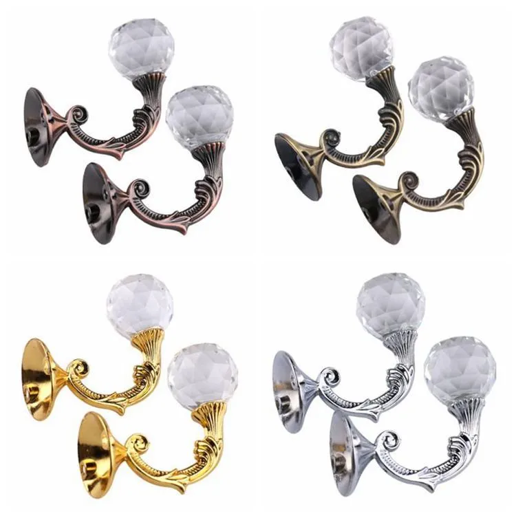 Högkvalitativ 2st / set Metal Crystal Glass Curtain Rem Hållback Väggband Back Hooks Hängare Bra frakt