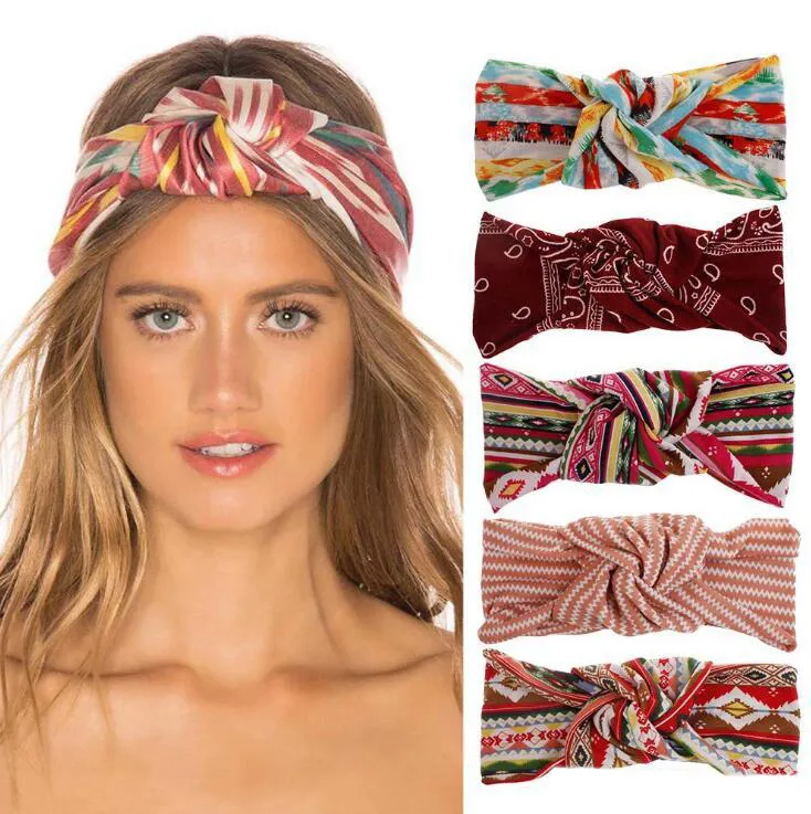 2019 Новый Boho Стиль Женская Мода Узел Ободки Beauitful Цветочные Печатные Головные Уборы Спорт Його Ленты