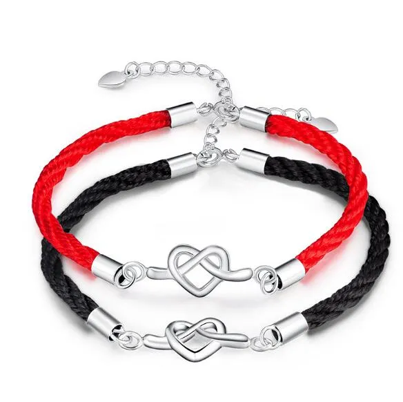 925 pure silver love intertwined Red Rope Bracelet Silver Jewelry Wholesale lettering couple jewelry wy179