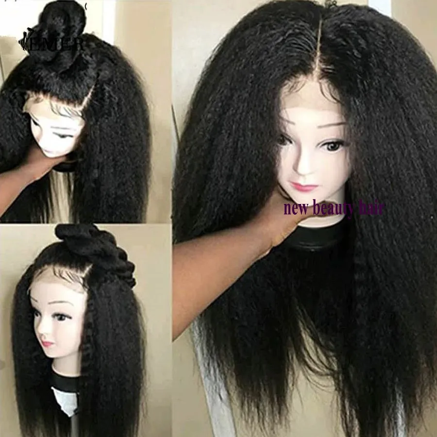 Black/brown/bury Natural 360 Lace Full Wigs with Baby Hair Long Kinky Straight Synthetic Lace Front Wig for Afro Women Costume Deep Part2024