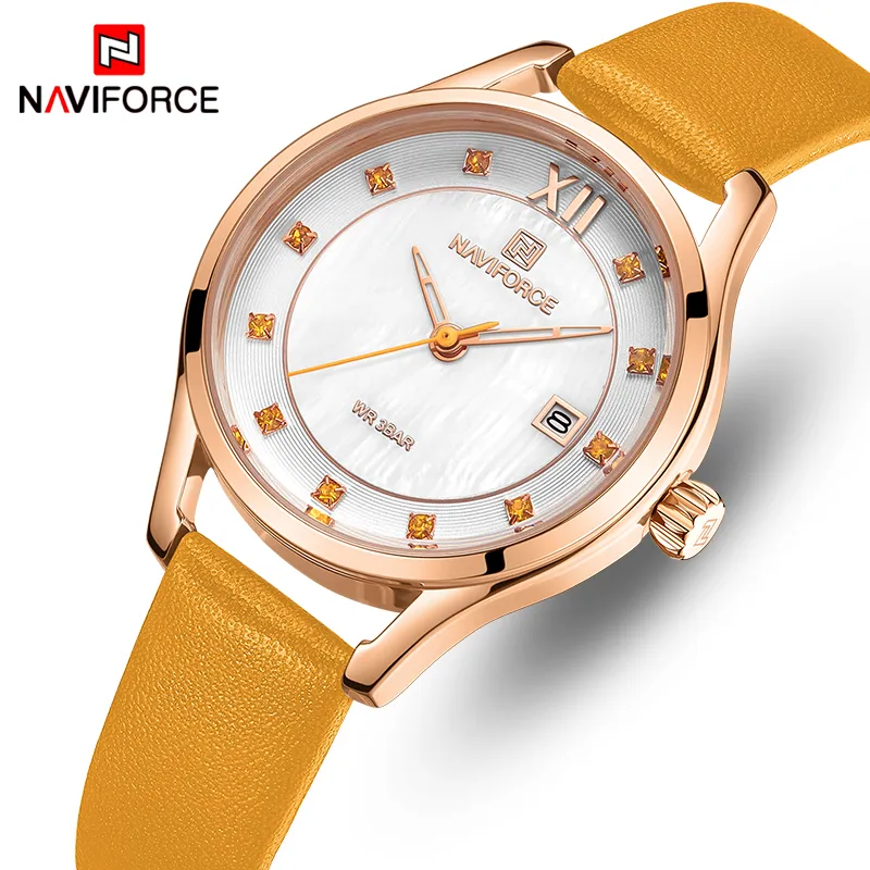 Regardez les hommes Naviforce Womens Watches Rose Gold Top Brand Luxury Watch Femmes Quartz Quartz Affiche de bracelet Impermé