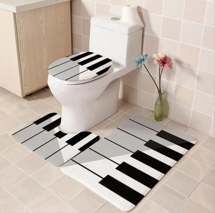 3 أجزاء مجموعة الحمام بسيط بيانو المطبوعة مرساة حمام غطاء مسطحة حصيرة البساط البساط عدم الانزلاق الطابق الحمام مجموعات الحمام