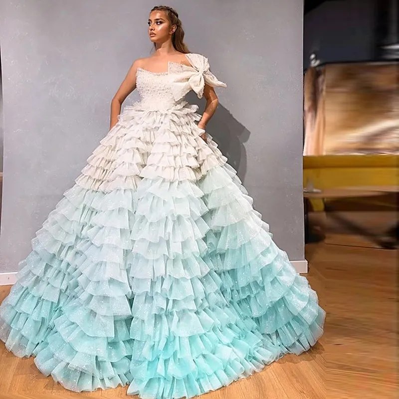 Glamorous Tiered Ruffles Gradient Ramp Ball Gown Prom Dresses