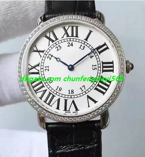 Lüks İzle 2 Stil 40mm Kuvars Argent Mens Watch ELMASLARı Bezel Deri Kayış Moda erkek Saatler Kol Saati