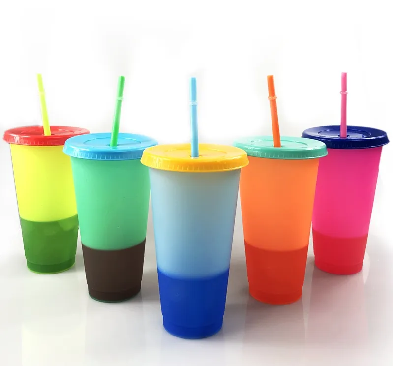 bicchieri cambia colore dhl 24oz Bicchieri in plastica con coperchio e cannuccia Colori caramella Tazza per bevande fredde riutilizzabili tazze magiche per caffè e birra