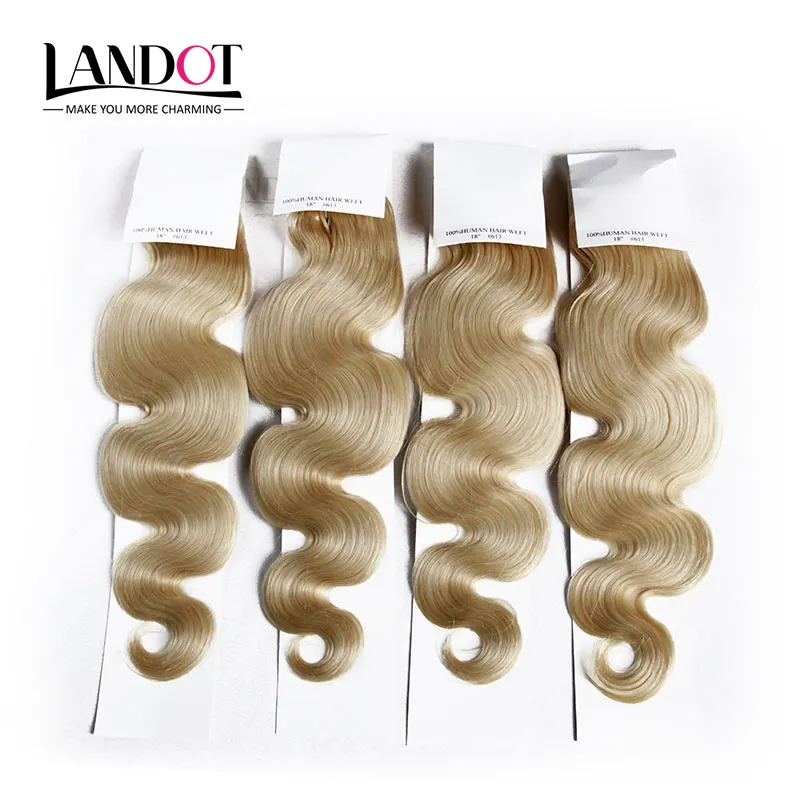 Betyg 9A färg 613 Blek blond brasiliansk Virgin Mänsklig Hårväv Buntar Brazillian Body Wave Hair Extensions 3/4 st kan färgas väl