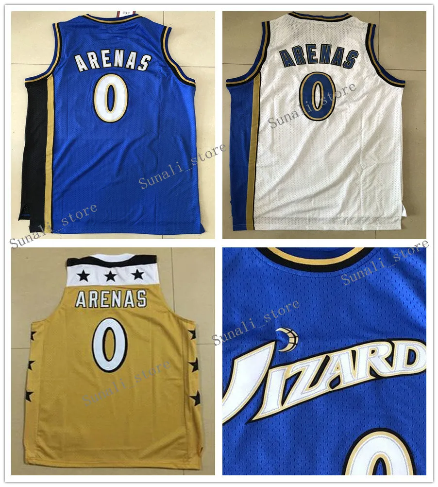 Retro Mannen Gilbert Arenas 0 Jersey Geel Blauw Wit Kleur Hoge Kwaliteit College NCAA Basketbal Jerseys Groothandel Vrouwen Kinderen Jeugd Dame