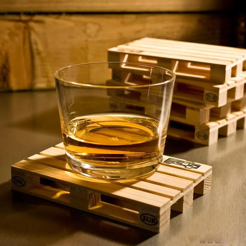 4pcs/lot Rectangle Mini Wooden Pallet Coaster Set Whiskey Wine Glass Cup Mat Pad Hot Cold Drink Wood Table Mat Bar Tool