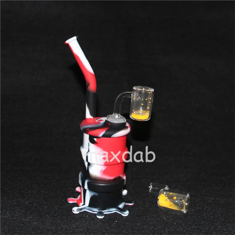 Hockahs Mini Silicone DAB Rig Water Pipes Bong Bubbler Camo Oil Rig 분리 할 수없는 Unbreakable Percolator Hockah와 열전술질 뱅커