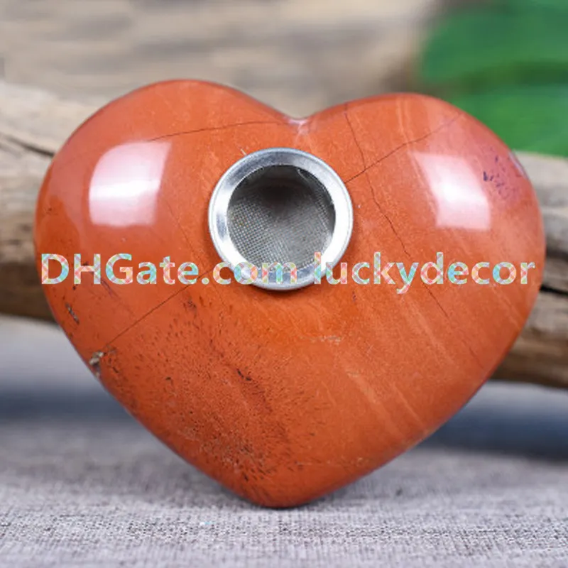 Naturalny Czerwony Jasper Crystal Puffy Heart Carving 60mm Reiki Rock Minerals Palenie Rury Polerowane Czerwony Kwarcowy Semi Szlachetny Kamień Tobacki Rura