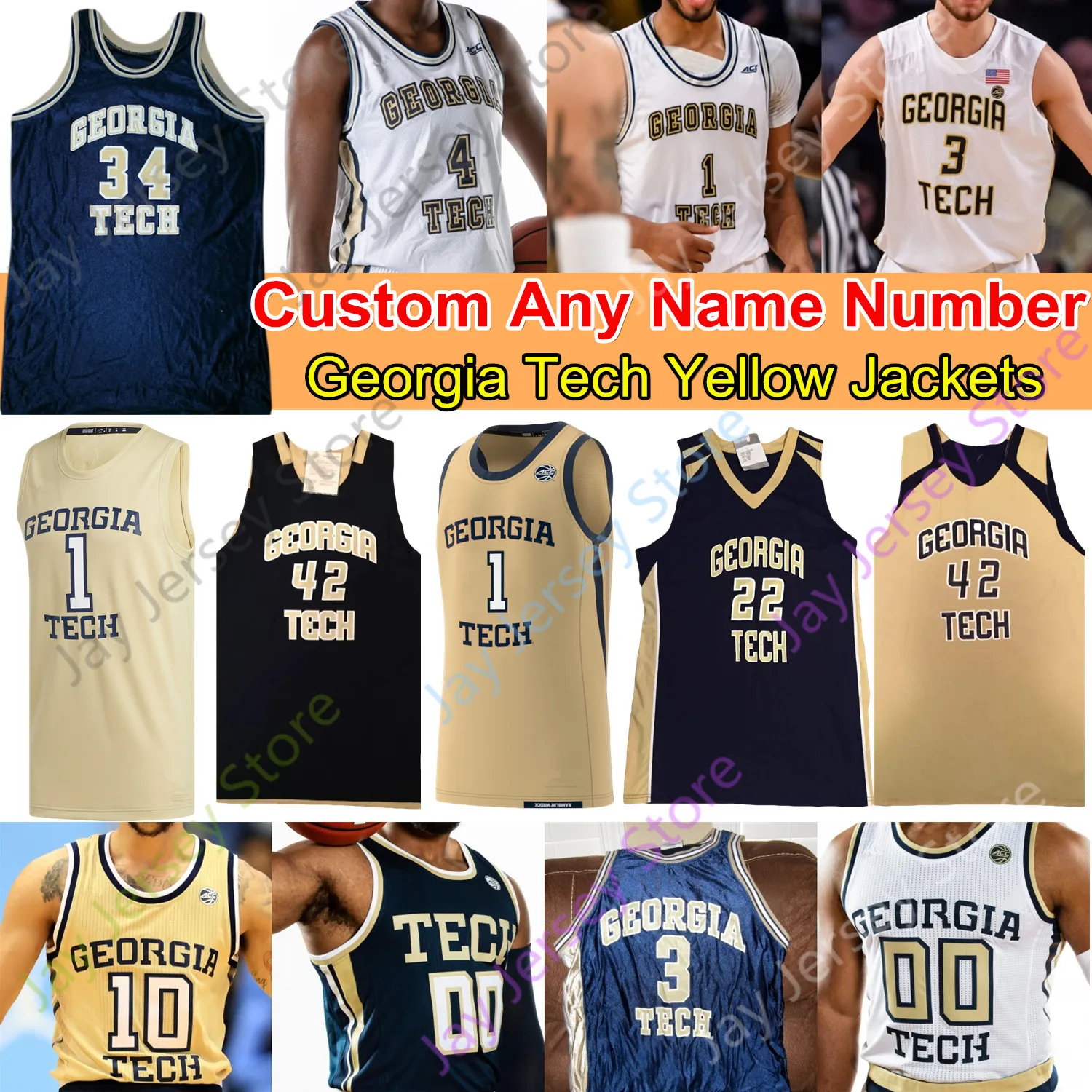 Georgia Tech Yellow Jackets Basketball Jersey NCAA College Derrick Favors Josh Okogie Kenny Anderson Matt Harpring Jarrett Jack Mark Price