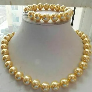 Best Buy Nueva joyería de perlas 12 mm concha de oro Perla 18 "Collar 7.5" Pulsera 14k.