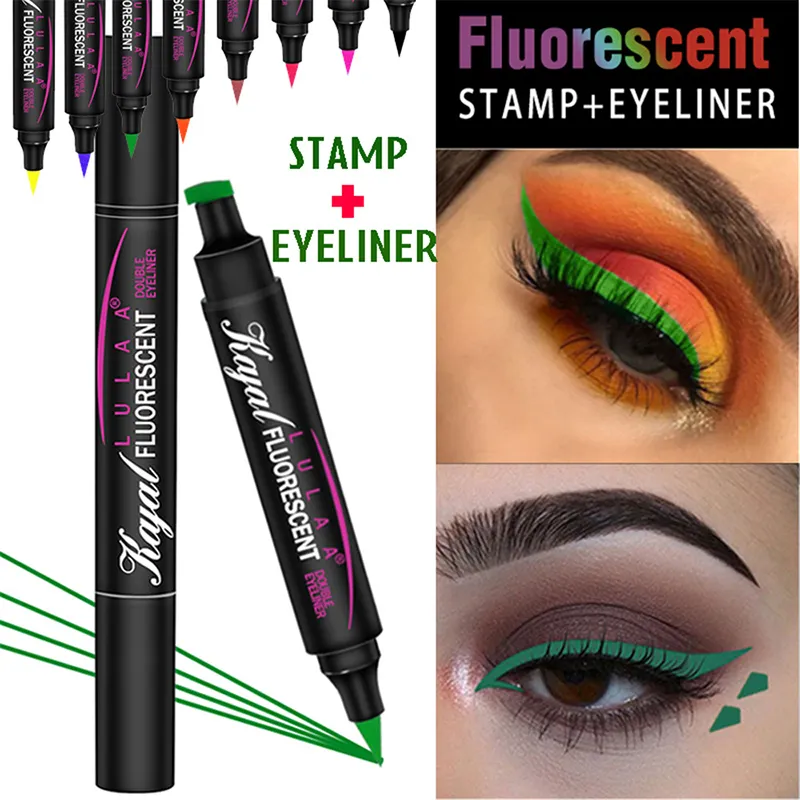 Double-End Winged Neon Delineador Líquido Fluorescente Luminoso Selo Colorido Selo De Olho Liner Caneta À Prova D 'Água Longo Verde Maquiagem Lápis de Maquiagem