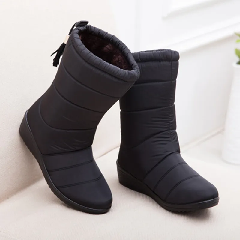 Winter Frauen Stiefel Mid-Kalb Unten Stiefel Weibliche Wasserdichte Damen Schnee Mädchen Winter Schuhe Frau Plüsch Einlegesohle