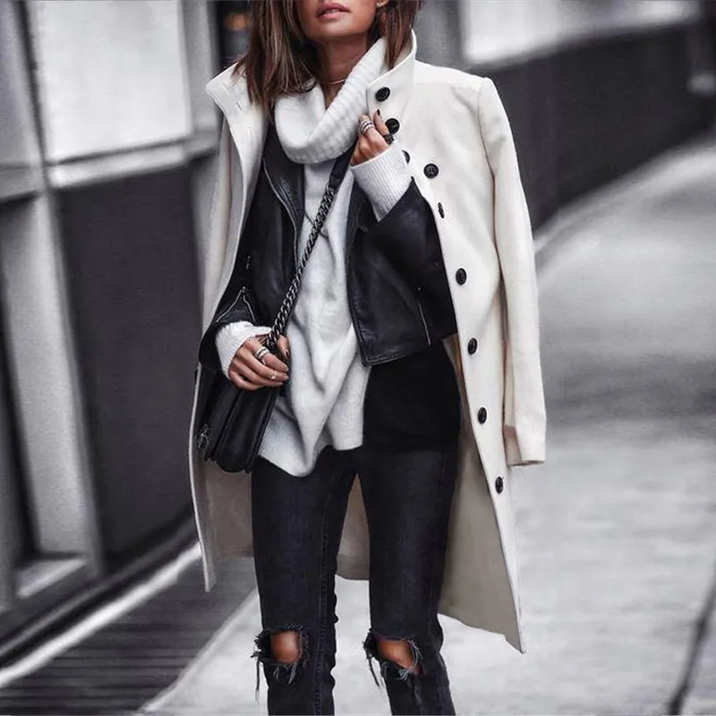New Fashion Women s Long Woolen wool blend coat womens Wholesale Autumn Jacket Single Breasted Slim Type Outerwear for Casual and Winter Wear