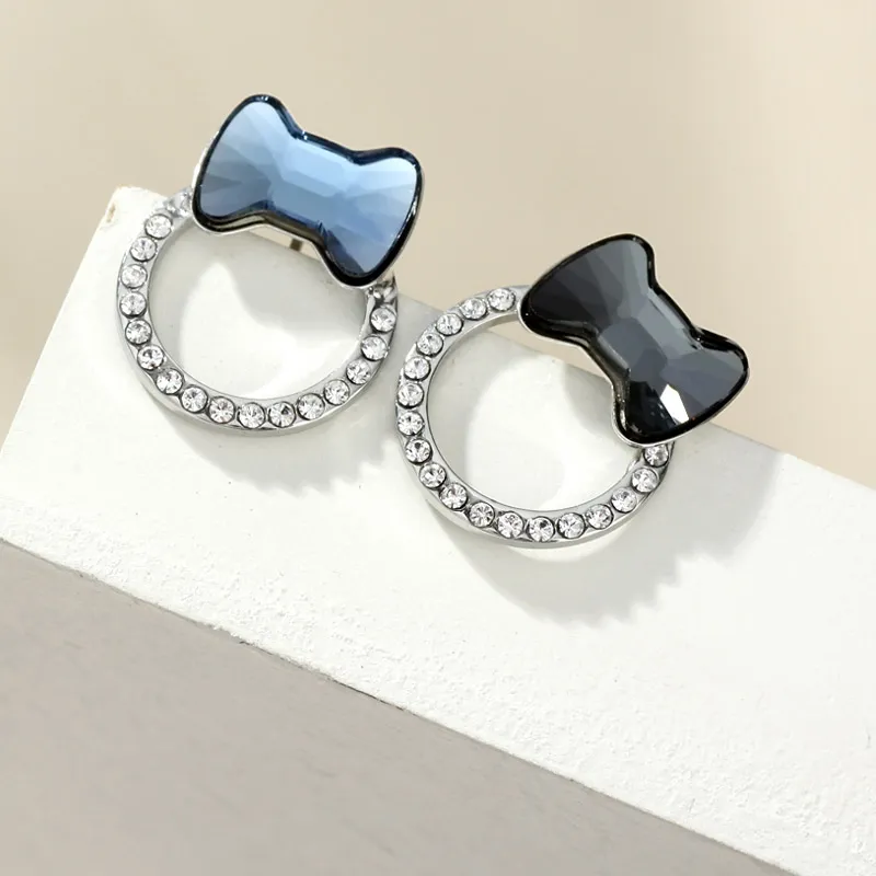 Fashion- Austria Crystal & Rhinestone Stud Earrings Alloy Plated Cute Bowknot Style For Girls Gift Stylish Design Trendy
