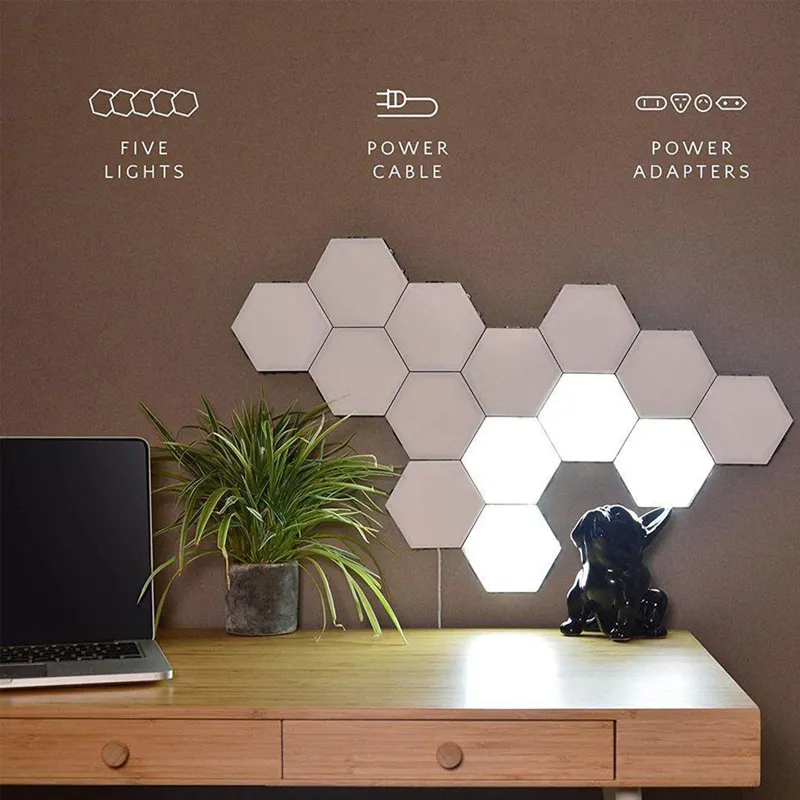 Vit DIY Quantum lampa LED Touch Sensor Nattlampor LED Hexagon Light Magnetic Modular Touch Wall Lamp Creative Lights