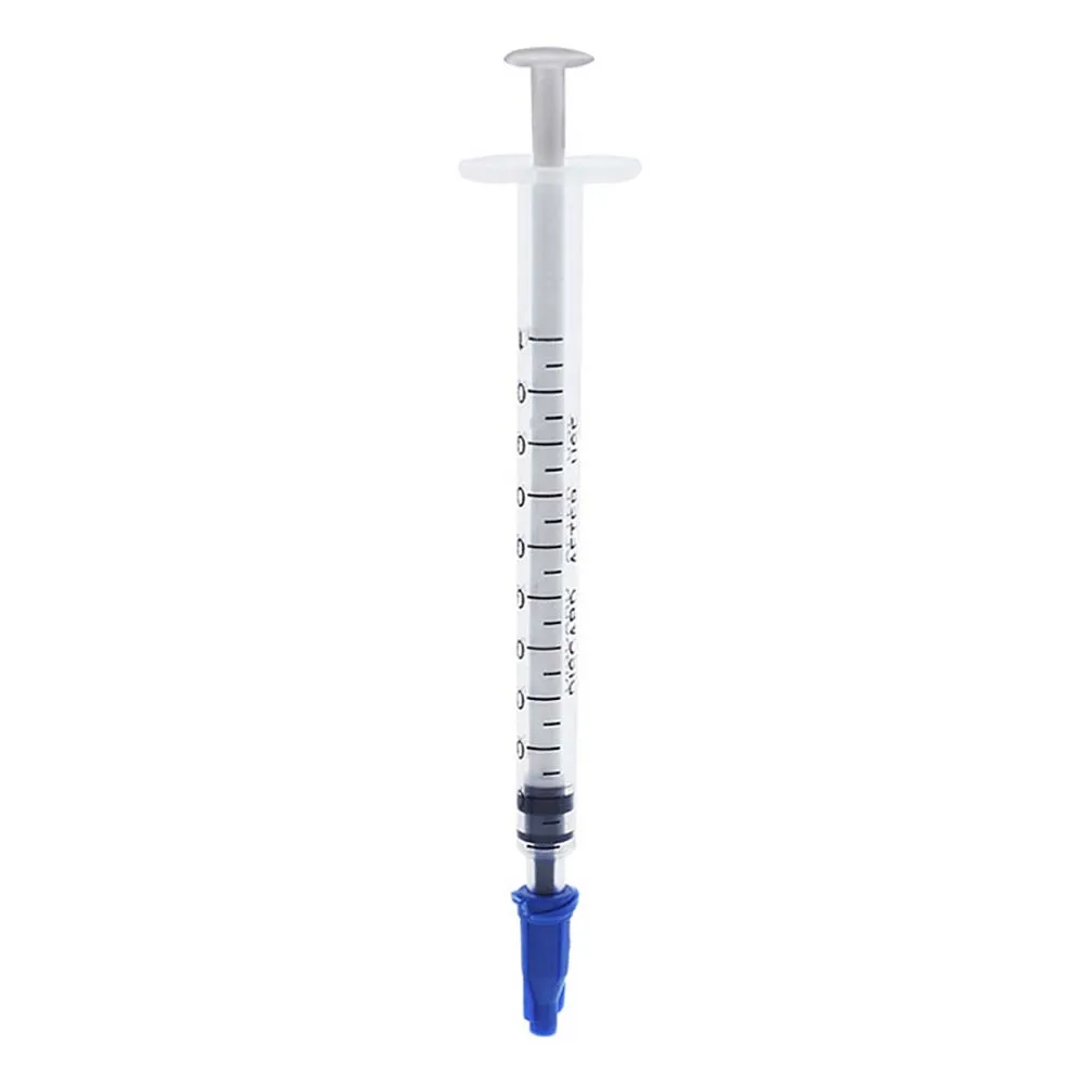 Dispensing Syringes 1cc 1ml Plastic with Tip Dark Blue Cap Pack of 100