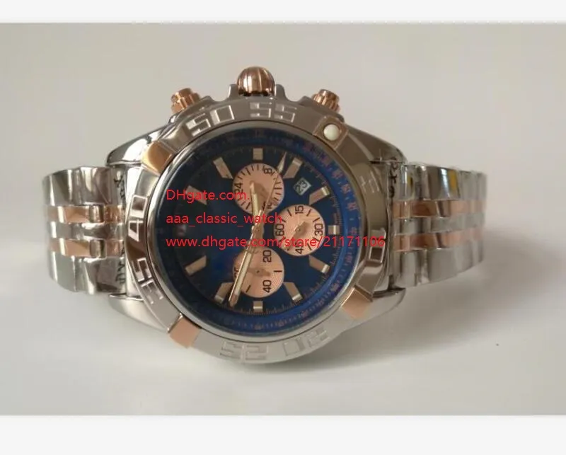 Factory Leverancier Top Kwaliteit Horloges 47mm Rose Goud Twee Tone Quartz Chronograph Blue Dial Roestvrij staal Heren Watches