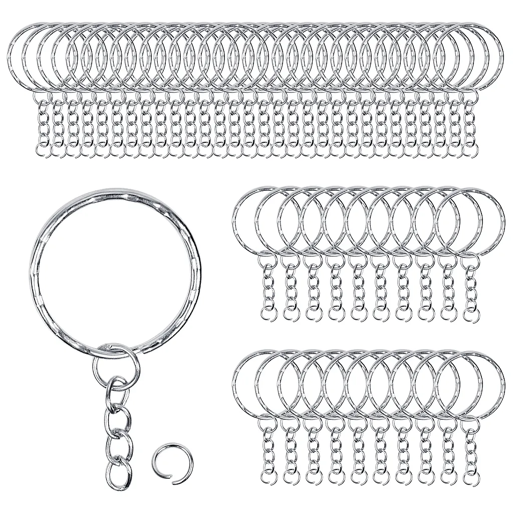 50 Pezzi Portachiavi In Metallo Con Catene E Piccoli Anelli Rotondi Divisi Per L'organizzazione Delle Chiavi E La Realizzazione Di Mestieri 1.4*28mm Argento