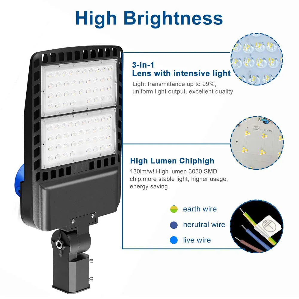 LED صندوق أحذية وقوف السيارات أضواء لوط 100W 150W 200W IP66 للماء في الهواء الطلق شارع القطب الخفيفة مع UL DLC مدرج في الخلية الكهروضوئية استشعار السيارات على الخروج