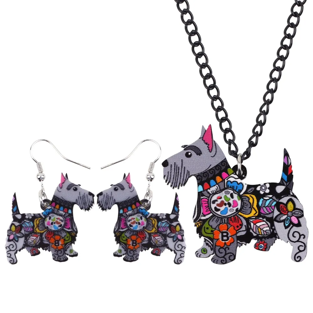 Weveni Acrylic Anime Aberdeen Ish Terrier Dog Jewelry Sets earringsネックレス