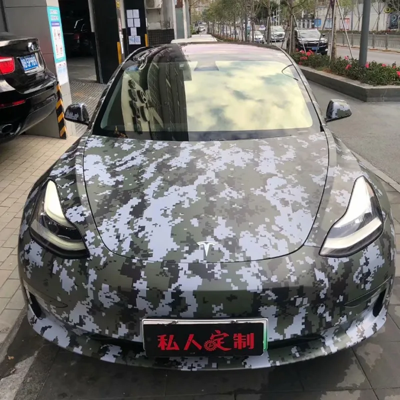 Green Digital Car Wrap Sticker Pixel Camouflage Vinyl Film With Air Release Self Adhesive Motors Car Wrapping Foil