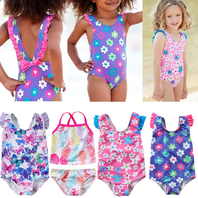 Crianças Crianças Swimwear Meninas Bebê Swimsuit One-Peça Bikini Crianças Bonito Natação Terno Doce Floral Impressão Tankini Beachwear 2019