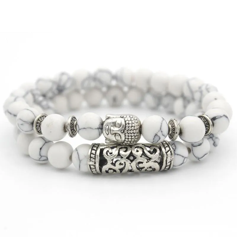Tibetischen Silber Charme Elastischer Buddha Kopf 8mm Naturstein Armband Tigerauge Stein Lava Perlen Armband Männer Schmuck