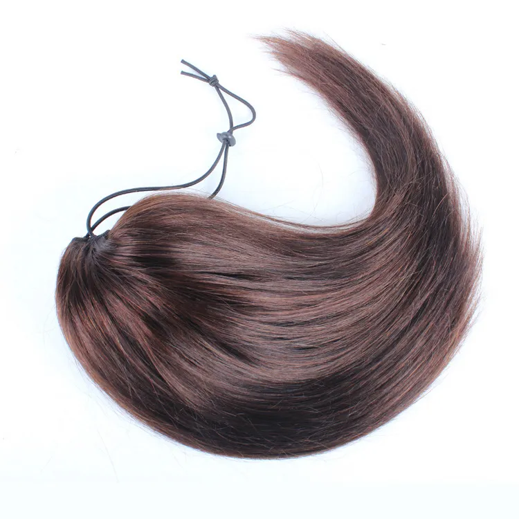 Human Ponytail Straight Hair Brazilian Peruvian Straight Wave Clip Ins Elastic Band Ties Drawstring Ponytail Hair