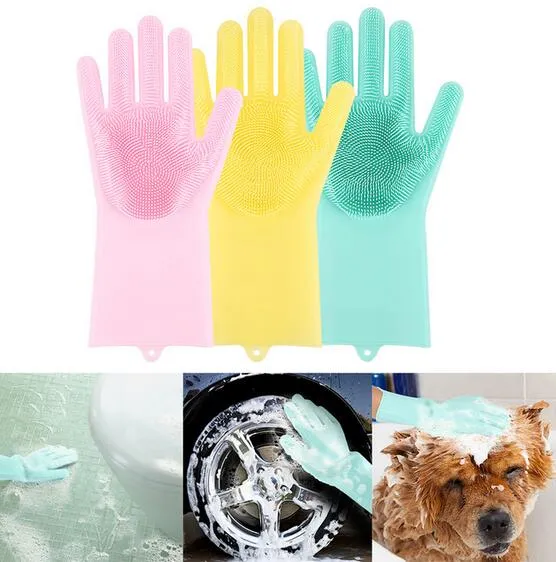 Hot Sale Magic Silicone Dish Washing Cleaning Gloves Heat Resistant Scrubber Glove Great for Dish wash Cleaning Pet Hair Care